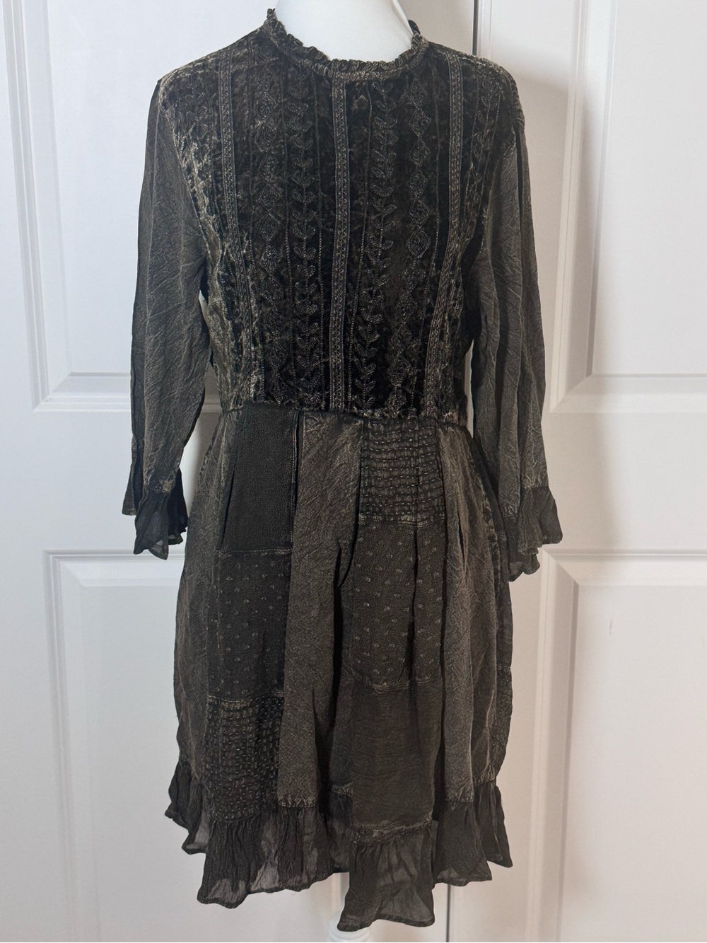 Young Threads Patchwork Mini Dress S NWT Velvet Embroidered Boho Victorian Goth